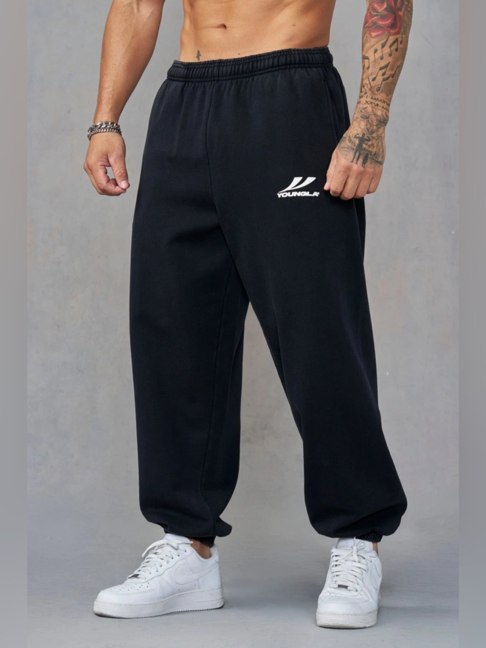 YOUNGLA THROWBACK BAGGY JOGGERS BLACK WASH